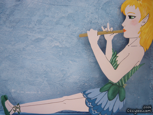 Painted wood : Fairy with a Flute