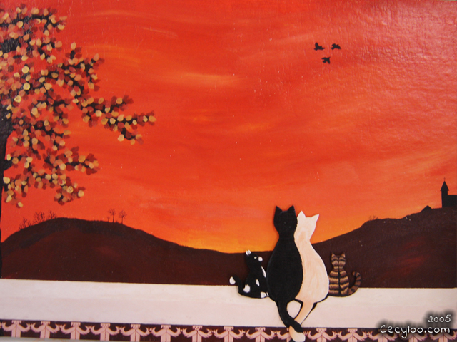 Paintings : Cats in the sunset