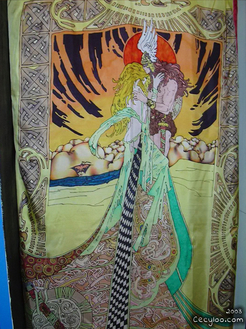 Silk painting : Vikings curtain